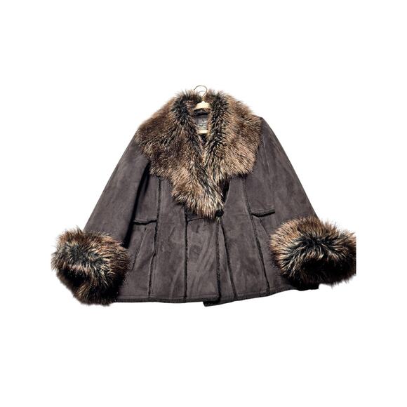 Vintage Utex Pennylane Coat Large Y2K Brown Faux Fur Mob Wife - Picture 3 of 13